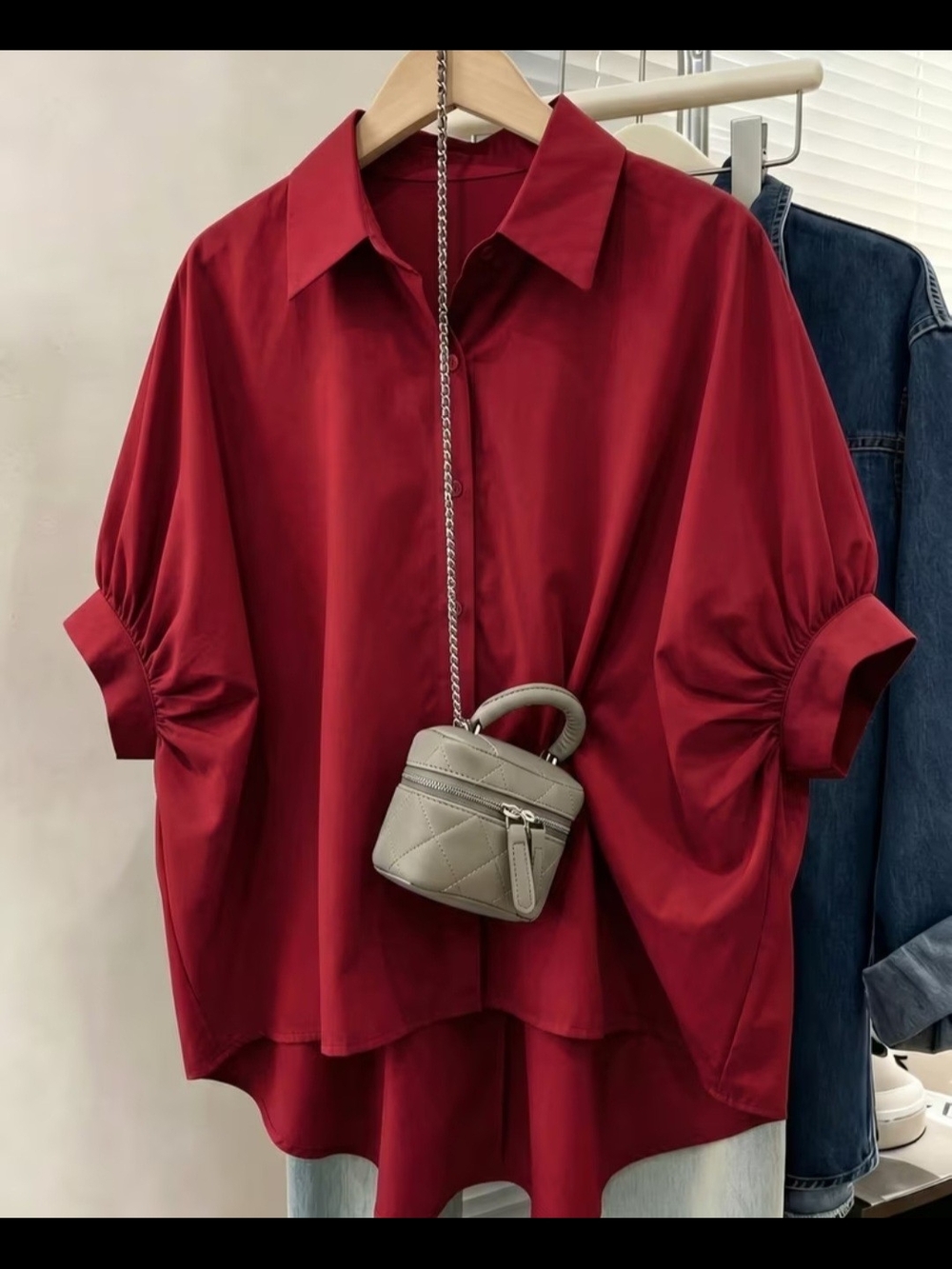 Women's Oversized Red Button-Up Shirt